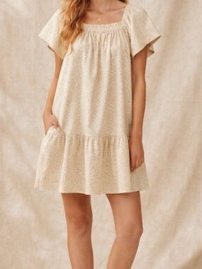 Gap Cream Animal Print Square-Neck Ruffle Dress